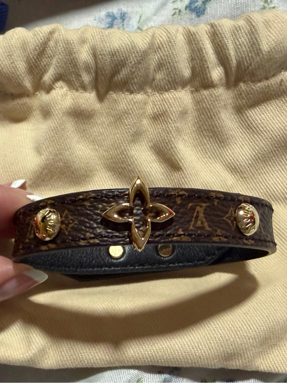 Louis Vuitton Brown Monogram Leather Blooming Bracelet with Gold Fleur Accent